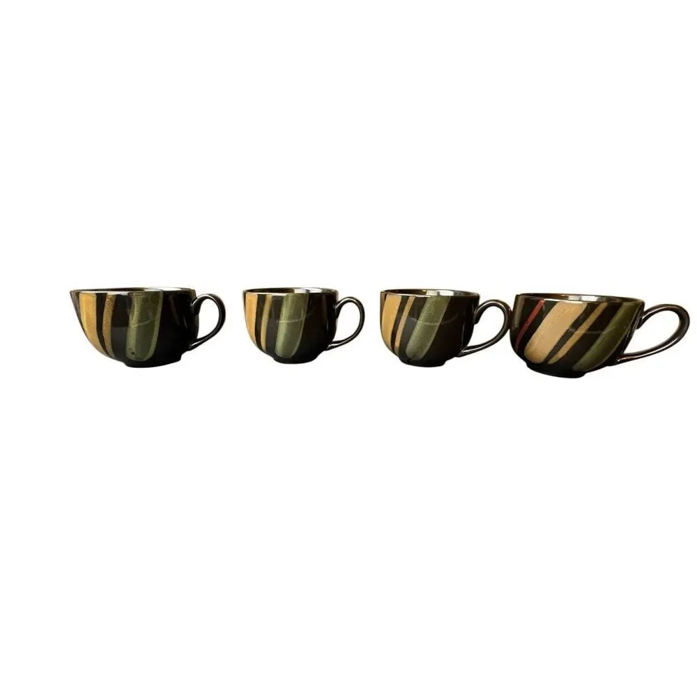 Sango Nova Black 4932 Soup Cups Lot of 4 Handles Black Red Gold Stoneware